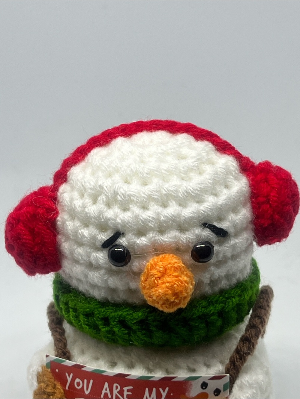 Hand Crafted White Snowman with Red Ear Muffs and Green Scarf - Picture 7 of 12